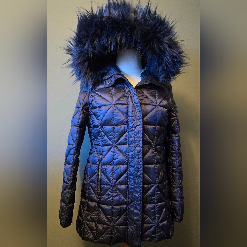 Steve Madden Quilted Hooded Jacket with Faux Fur Trim